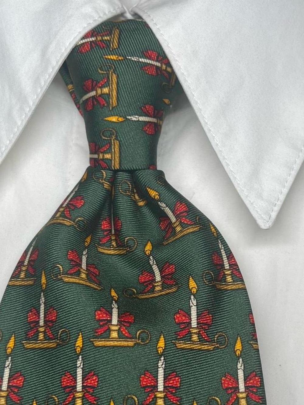 Brooks Brothers MAKERS SILK Hand Made Tie Green Christmas Candle L59" W3.75”